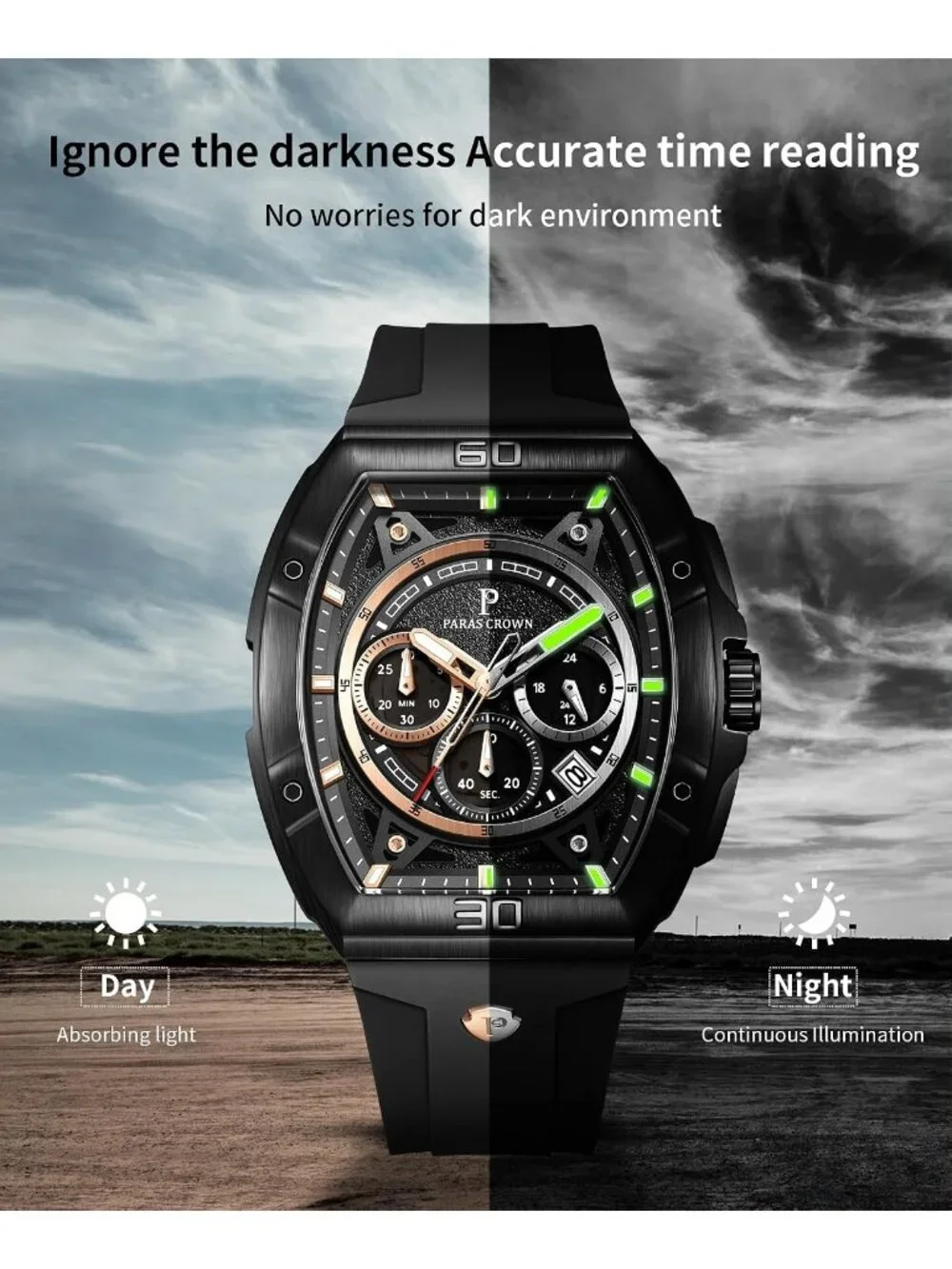 Men's Black 5ATM Waterproof Quartz Luxury Chronograph Analog Wrist Watches